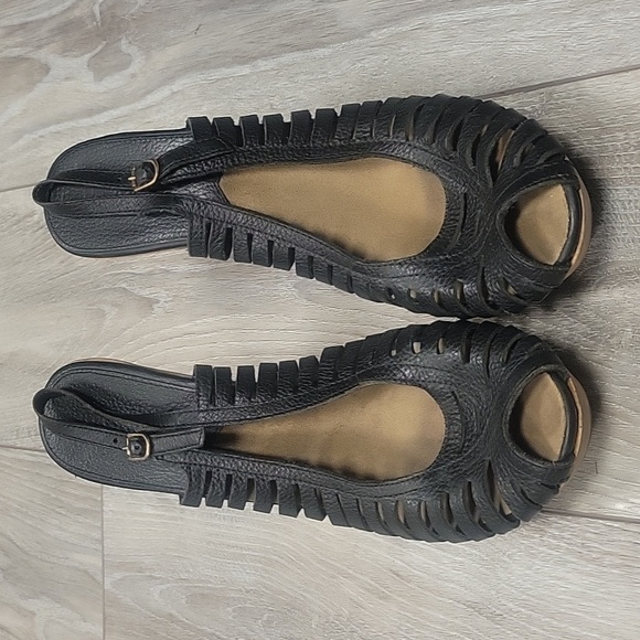 Michael Kors Black South Side Sling Back Leather Wood Platform Heels Women 8 1/2 - Picture 4 of 9